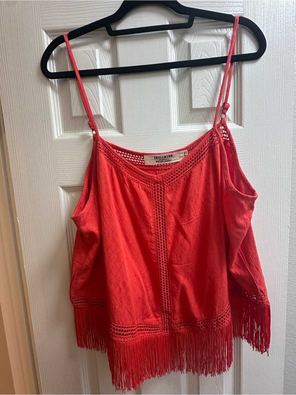 Idyllwild Fringe Hem V-Neck Cami Tank Top in bright coral orange. Wore once - Picture 3 of 6